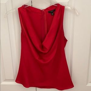 Red cowl-neck blouse